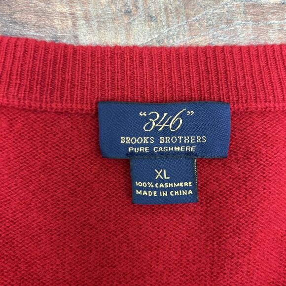 Brooks Brothers 346 100% Pure Cashmere V Neck Sweater‎ Red Mens XL Preppy Office - Picture 2 of 10